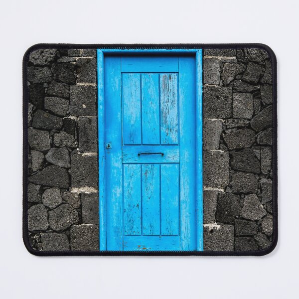 Item preview, European blue door with stone house color fine art photograph wall art designed and sold by Jéanpaul Ferro.