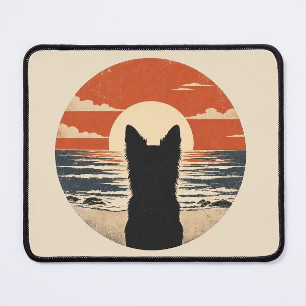Item preview, Border Collie Silhouette Sunset | Retro Ocean Dog Art designed and sold by FireWildChild.