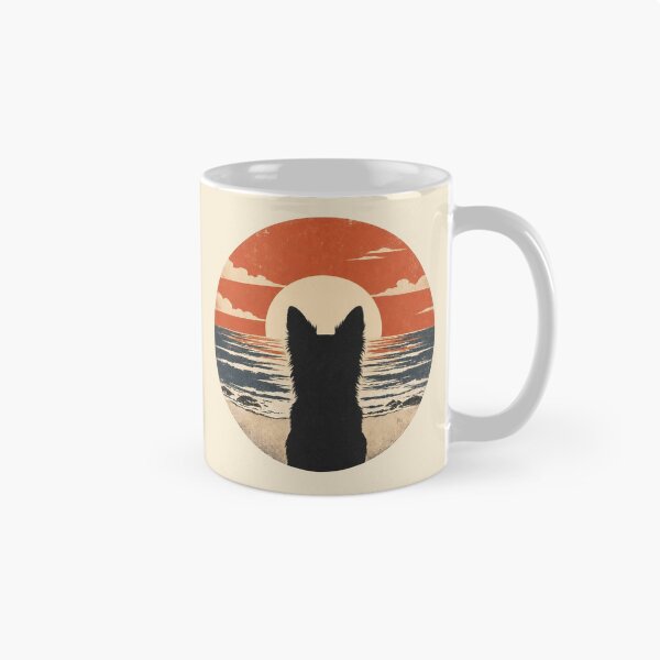 Item preview, Border Collie Silhouette Sunset | Retro Ocean Dog Art designed and sold by FireWildChild.
