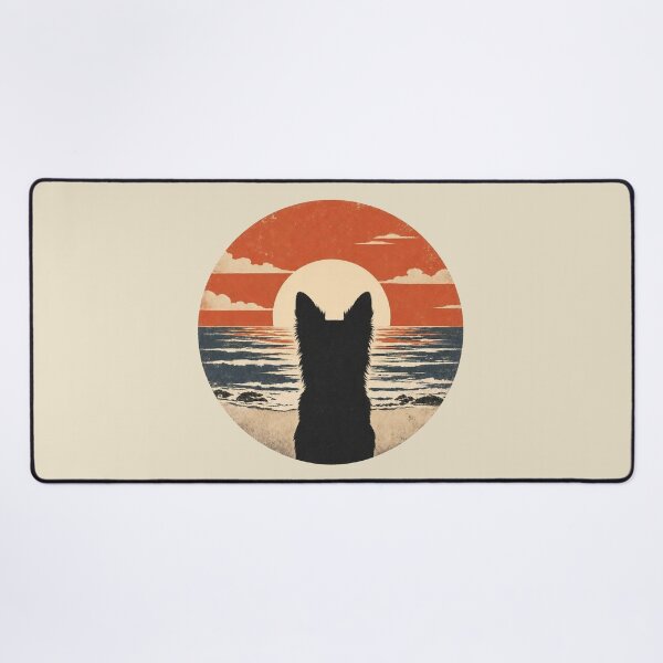 Item preview, Border Collie Silhouette Sunset | Retro Ocean Dog Art designed and sold by FireWildChild.