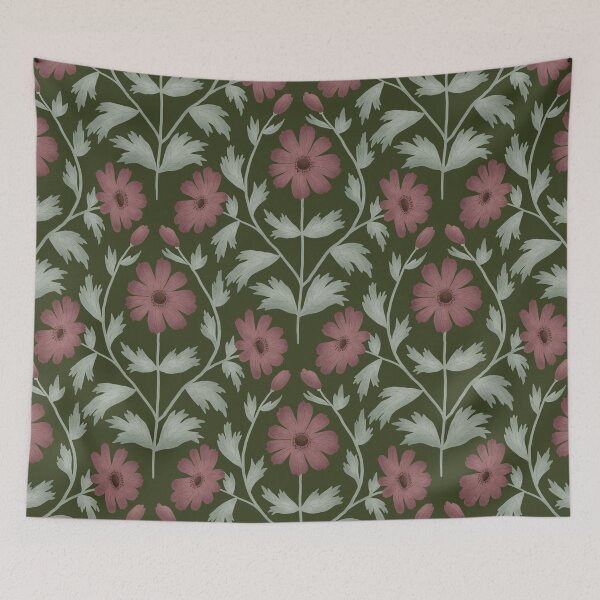 Item preview, Anemone Damask - Dark Forest Green Botanical Pattern designed and sold by Ema Tudose.