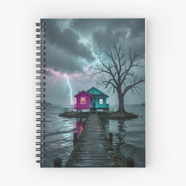 Item preview, The glow of solitude: House by the lake in a thunderstorm designed and sold by VoidVeilStudio.