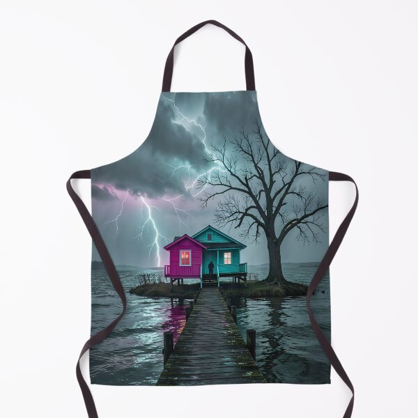Item preview, The glow of solitude: House by the lake in a thunderstorm designed and sold by VoidVeilStudio.