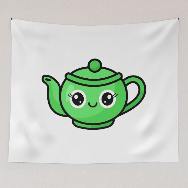 Item preview, Cute Green Teapot Kawaii Illustration designed and sold by chaaval.