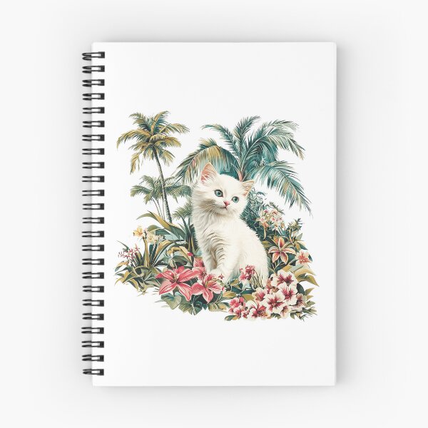 Item preview, Cute White Kitten in Tropical Flowers | Palm Tree Botanical Cat Art designed and sold by Awarrie.
