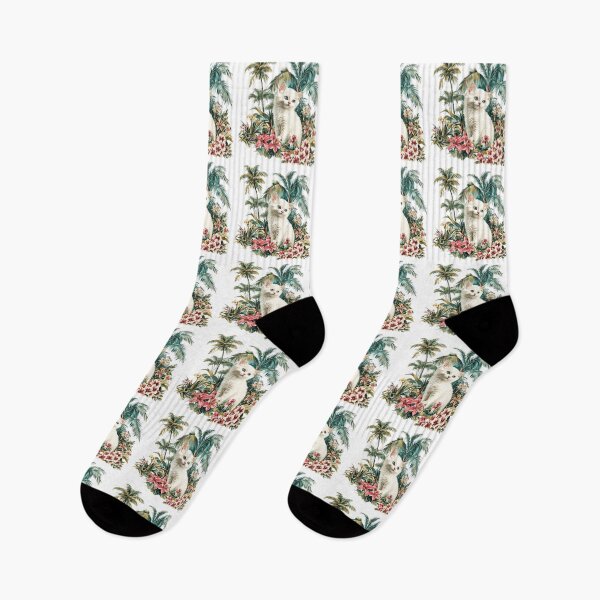 Item preview, Cute White Kitten in Tropical Flowers | Palm Tree Botanical Cat Art designed and sold by Awarrie.