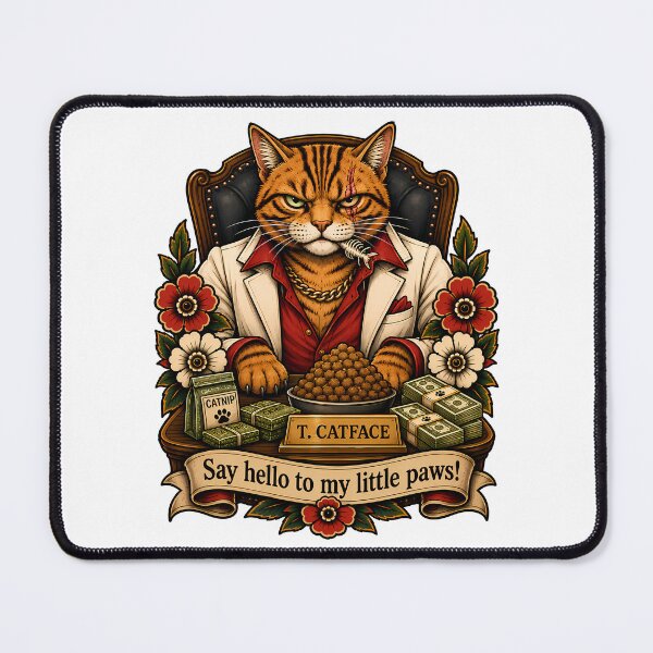 Item preview, Scarface Catface Tattoo Gangster Cat designed and sold by Old's Cool Cat Studio.