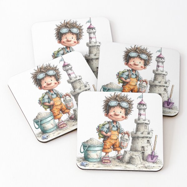 Item preview, Cute boy making sandcastles - whimsical design designed and sold by Lines, forms and colors.