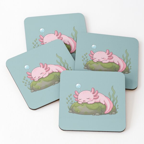 Item preview, Sleeping Axolotl on Mossy Rock - Cute Aquarium Pet Nap Art designed and sold by Knacky Print.