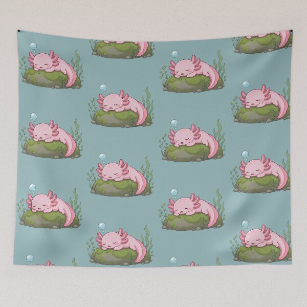 Item preview, Sleeping Axolotl on Mossy Rock - Cute Aquarium Pet Nap Art designed and sold by Knacky Print.