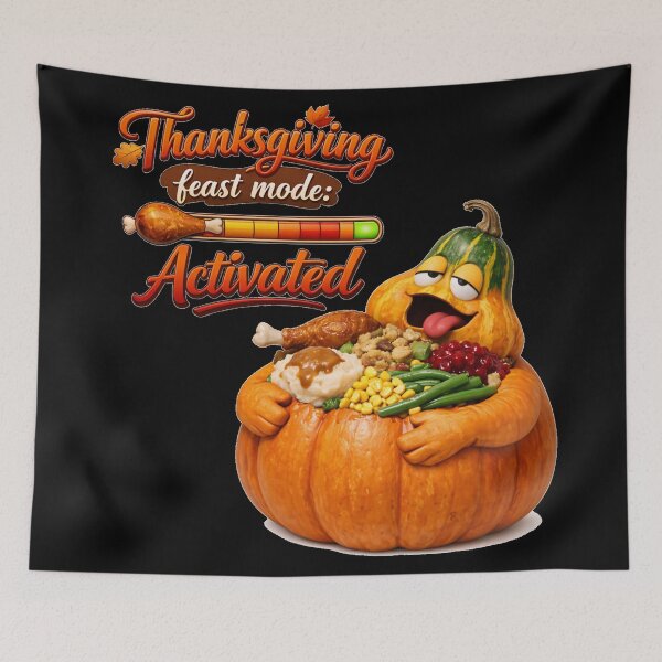 Item preview, Funny Thanksgiving Feast Mode Activated Stuffed Pumpkin Graphic designed and sold by DeliaDesignsCo.