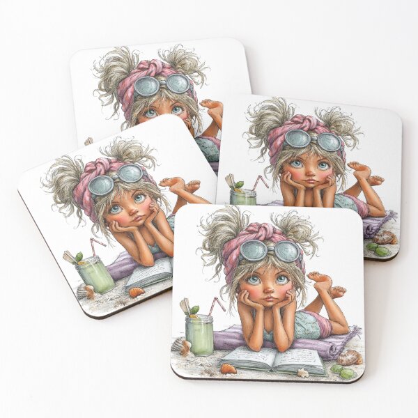 Item preview, Cute girl reading on the beach - whimsical design designed and sold by aliencharm.