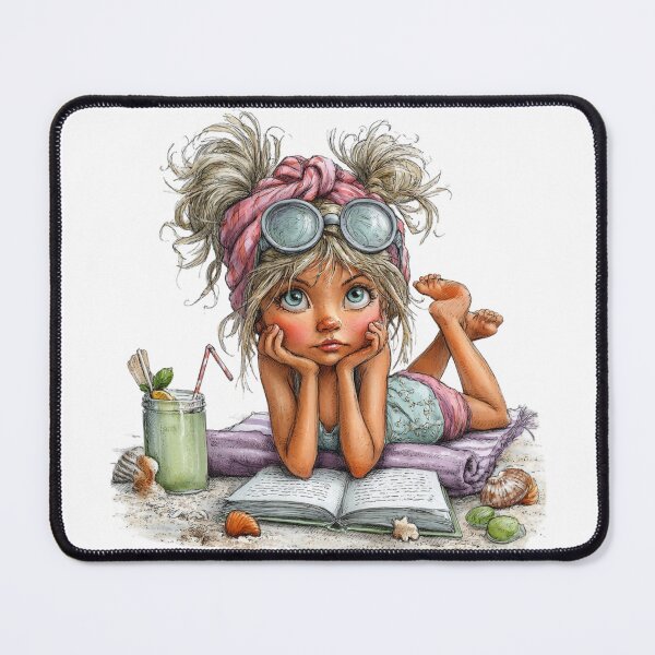 Item preview, Cute girl reading on the beach - whimsical design designed and sold by aliencharm.