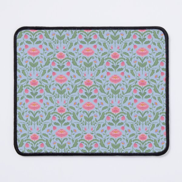 Item preview, Hand Painted Pink Peonies and Lavender Daisies on Soft Blue with Sage Green Leaves designed and sold by Karima Deiss.