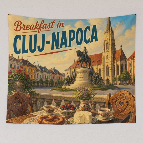 Item preview, Breakfast in Cluj-Napoca, Romania: scenic-Style Painterly Travel Poster designed and sold by LSVart.