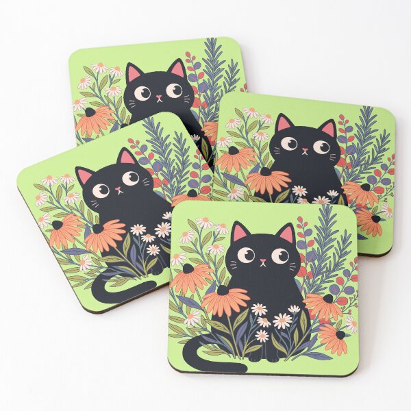 Item preview, Botanical Green Witch Cat in Secret Garden designed and sold by chriswo-design.