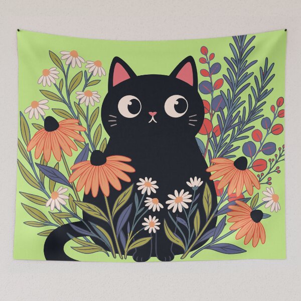 Item preview, Botanical Green Witch Cat in Secret Garden designed and sold by chriswo-design.