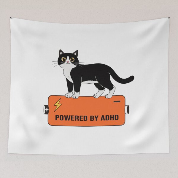 Item preview, Powered By ADHD Cat Pink – Pink Cat Energy Illustration designed and sold by Charonde.