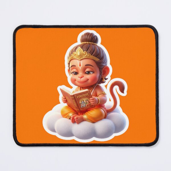 Item preview, Chibi Baby Hanuman Soft Smile Reading Sticker – 3D Cute Hindu God Illustration designed and sold by krazzyremo.