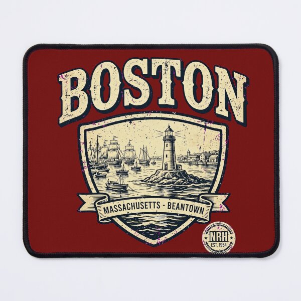 Item preview, Retro poster Boston Massachusetts lighthouse vintage designed and sold by Normandy Road Heritage.