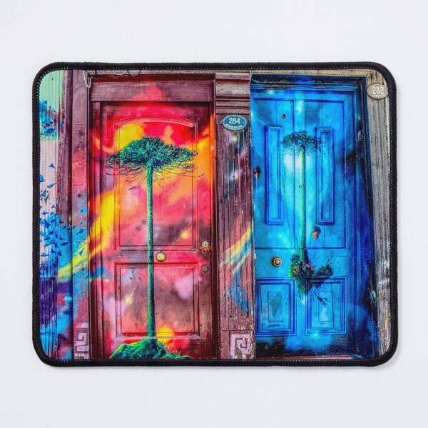 Item preview, Antique red and blue mural door colorful fine art photograph wall art designed and sold by Jéanpaul Ferro.