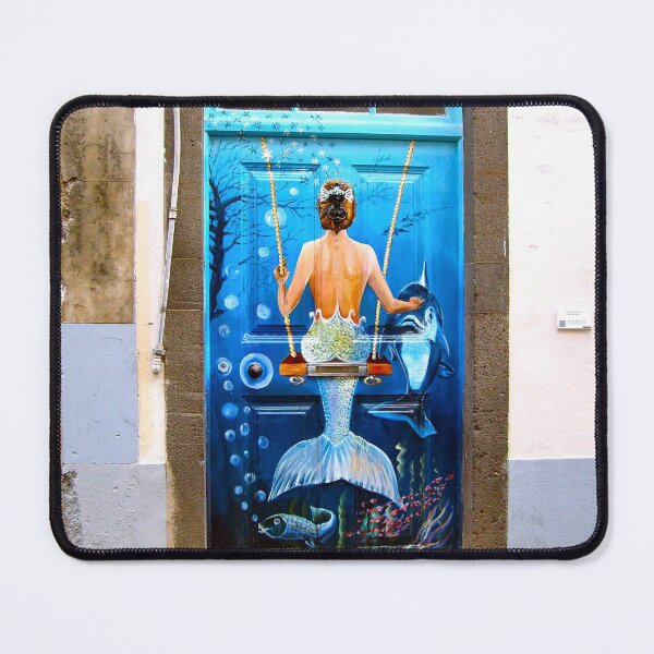 Item preview, Mermaid mural with dolphin antique Mediterranean door colorful fine art photograph wall art designed and sold by Jéanpaul Ferro.