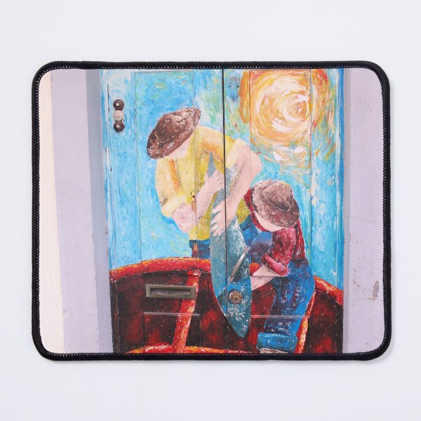 Item preview, Antique fisherman with koi and fish blue and red door colorful fine art photograph wall art designed and sold by Jéanpaul Ferro.