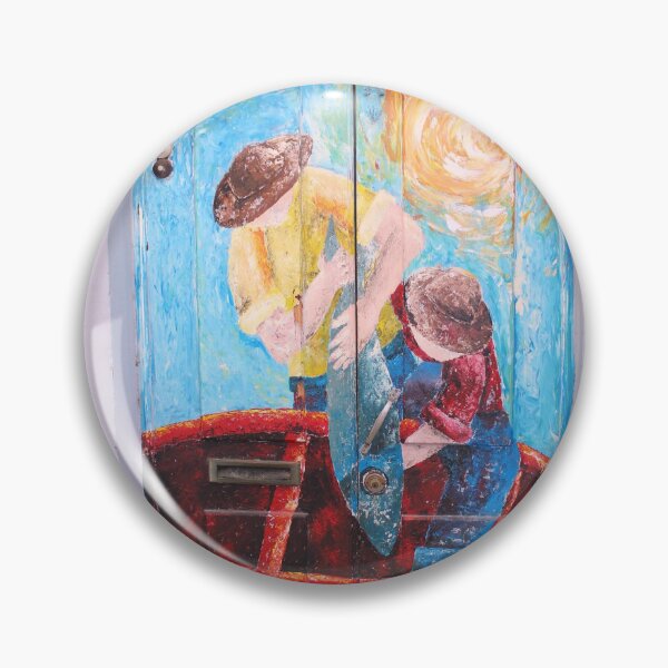 Item preview, Antique fisherman with koi and fish blue and red door colorful fine art photograph wall art designed and sold by Jéanpaul  Ferro.