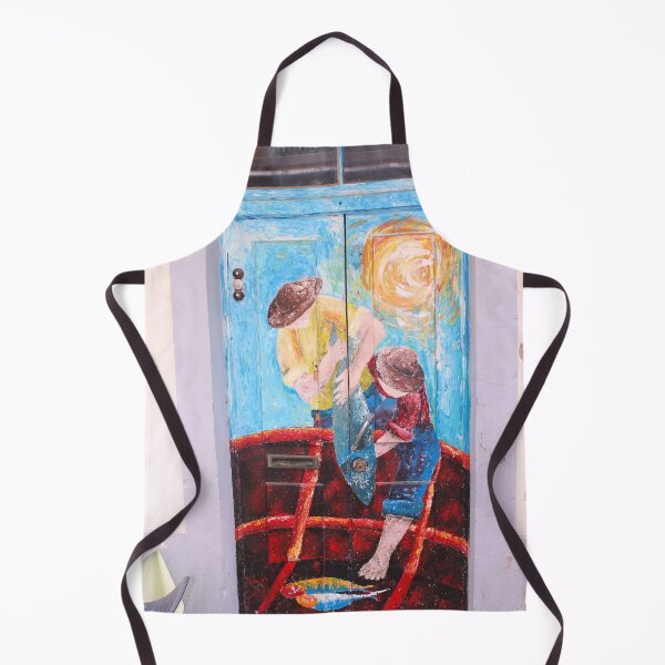 Item preview, Antique fisherman with koi and fish blue and red door colorful fine art photograph wall art designed and sold by Jéanpaul Ferro.