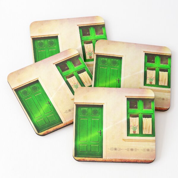 Item preview, Antique green door and window European colorful fine art photograph wall print designed and sold by Jéanpaul  Ferro.