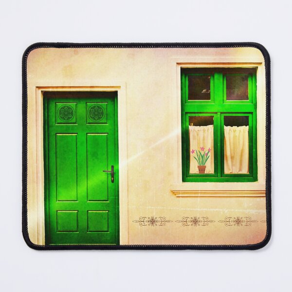 Item preview, Antique green door and window European colorful fine art photograph wall print designed and sold by Jéanpaul  Ferro.
