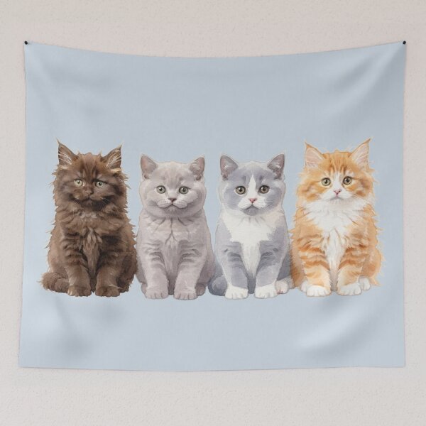 Item preview, Four Adorable Watercolor Kittens - Cute Cat Lineup Illustration designed and sold by BLUESKY11a.