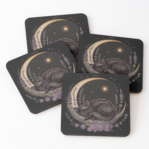 Item preview, Witchy Black Cat on Floral Crescent Moon with Lavender and Crystals designed and sold by Neuro Muse Studio.