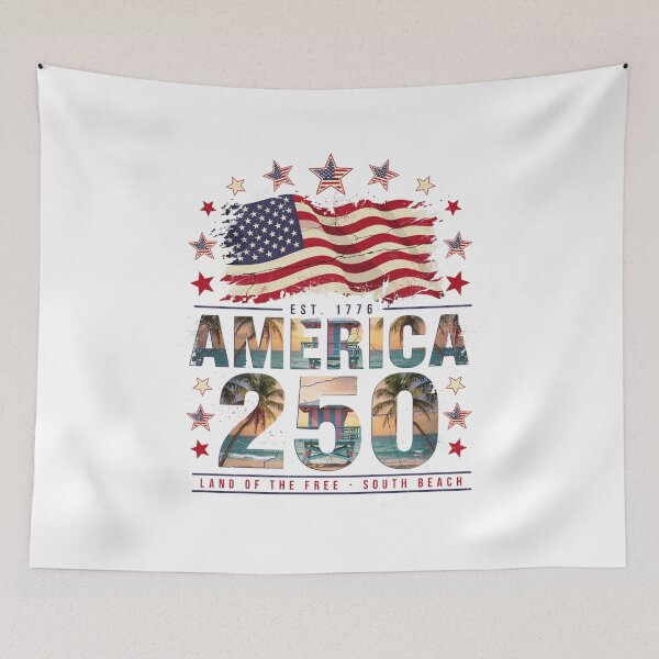 Item preview, America 250 Miami Semiquincentennial Vintage USA Beach Flag v3 designed and sold by DarylWelsh2024.