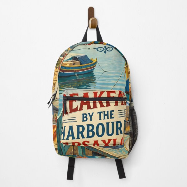 Item preview, Breakfast by the Harbour in Marsaxlokk, Malta: scenic-Style Painterly Travel Poster designed and sold by LSVart.