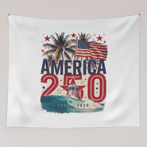 Item preview, America 250 Miami Semiquincentennial Vintage USA Beach Flag v4 designed and sold by DarylWelsh2024.