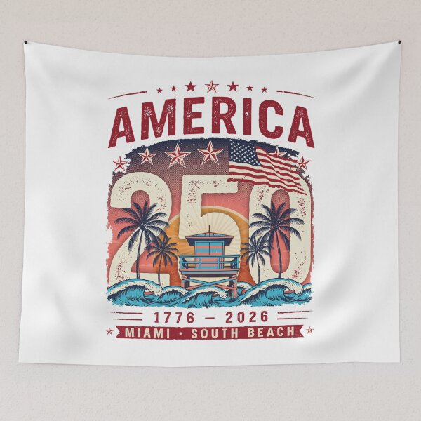 Item preview, America 250 Miami Semiquincentennial Vintage USA Beach Flag v5 designed and sold by DarylWelsh2024.