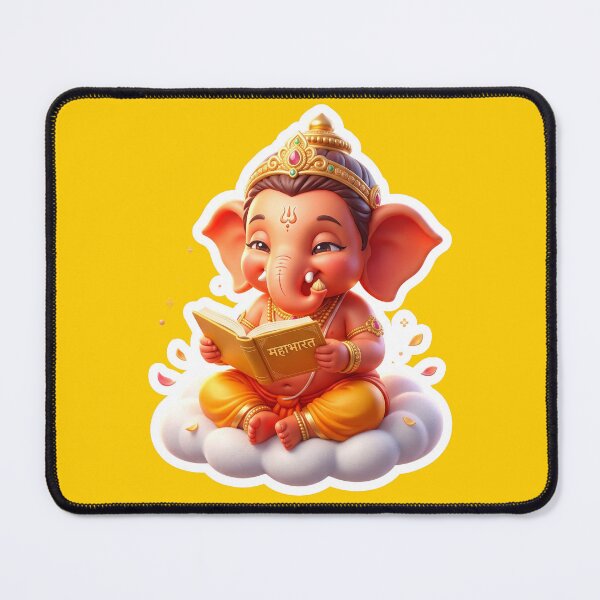 Item preview, Chibi Baby Ganesh Soft Smile Reading Sticker – 3D Cute Hindu God Illustration designed and sold by krazzyremo.