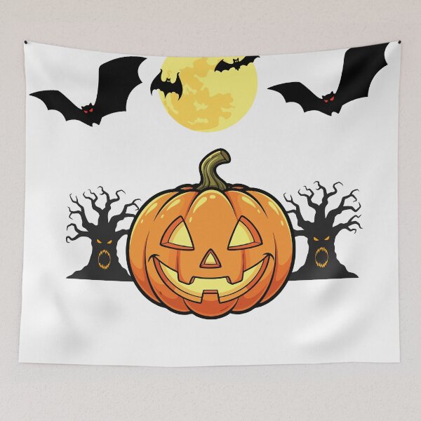 Item preview, Jack O Lantern Pumpkin with Moon and Bats designed and sold by DearBunnyArt.
