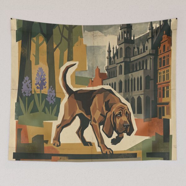 Item preview, BELGIUM Vintage Travel Illustration - Angular Canine Tracking in an Urban Park designed and sold by ZUMERI.