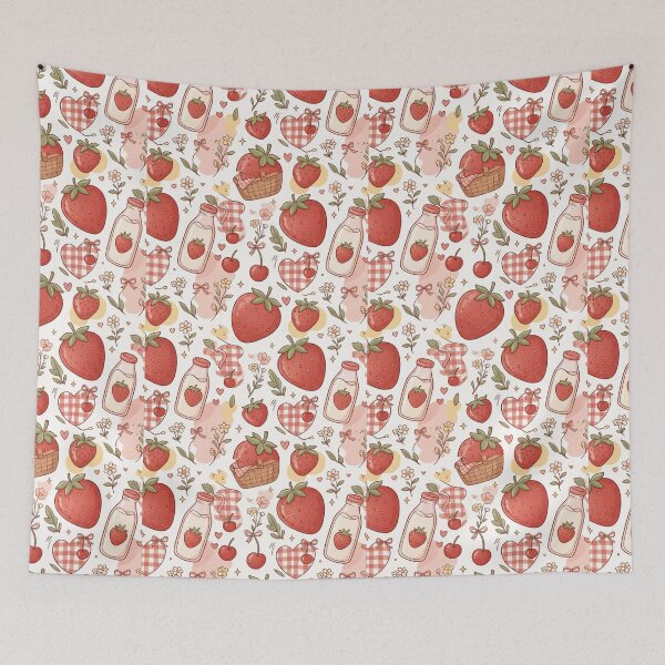 Item preview, Strawberry Milk Picnic | Cute Retro Seamless Pattern | Cozy Strawberry Aesthetic designed and sold by AP Digi Store.