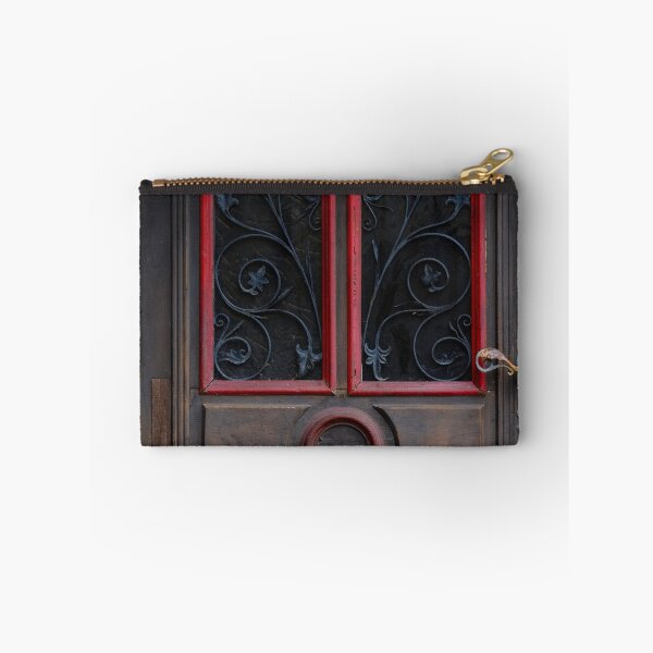 Item preview, Antique wooden door with red accents and wrought iron colorful fine art photograph wall art designed and sold by Jéanpaul  Ferro.