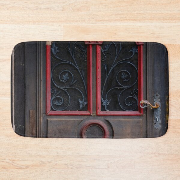Item preview, Antique wooden door with red accents and wrought iron colorful fine art photograph wall art designed and sold by Jéanpaul  Ferro.