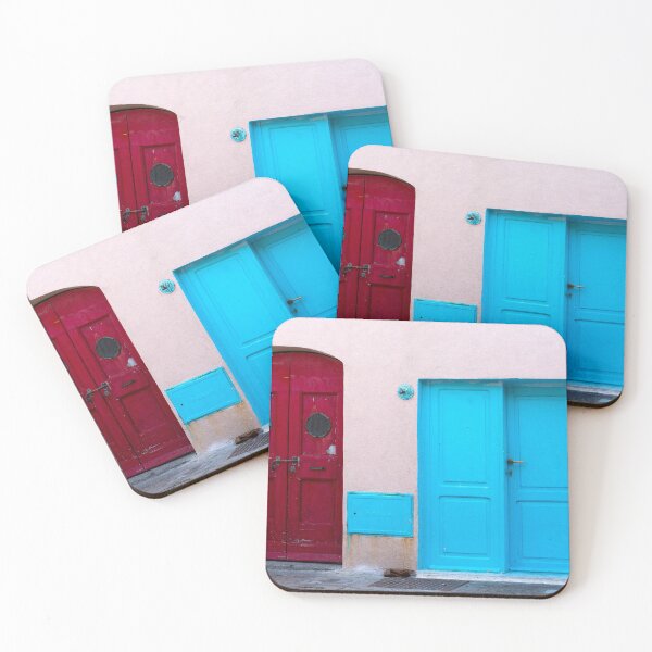 Item preview, Oxblood red and teal turquoise doors colorful fine art European photograph wall art designed and sold by Jéanpaul  Ferro.