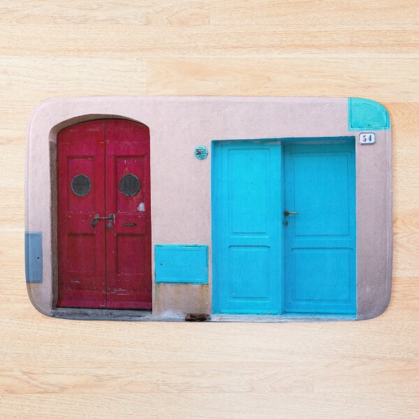 Item preview, Oxblood red and teal turquoise doors colorful fine art European photograph wall art designed and sold by Jéanpaul  Ferro.