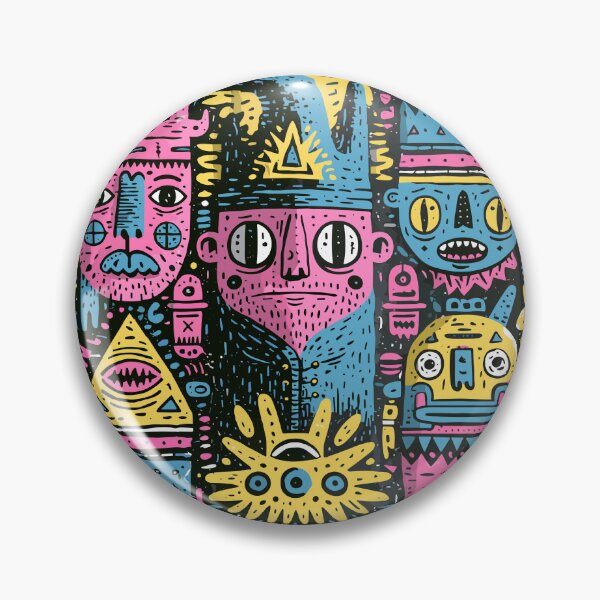 Item preview, Vibrant Folk Art Faces Maximalist Doodle Pattern designed and sold by Romgora.