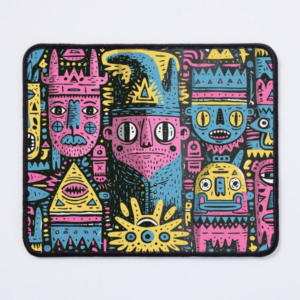 Item preview, Vibrant Folk Art Faces Maximalist Doodle Pattern designed and sold by Romgora.