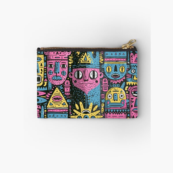 Item preview, Vibrant Folk Art Faces Maximalist Doodle Pattern designed and sold by Romgora.