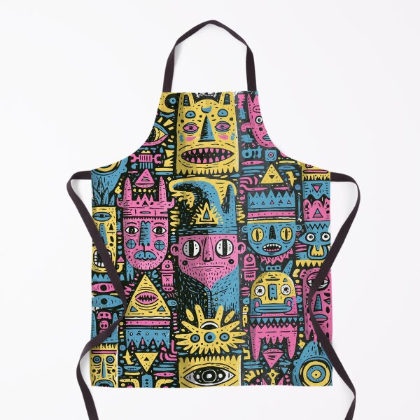 Item preview, Vibrant Folk Art Faces Maximalist Doodle Pattern designed and sold by Romgora.