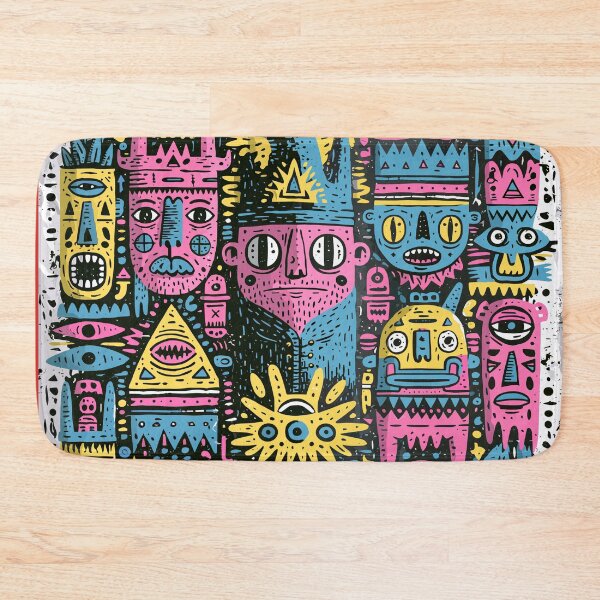 Item preview, Vibrant Folk Art Faces Maximalist Doodle Pattern designed and sold by Romgora.